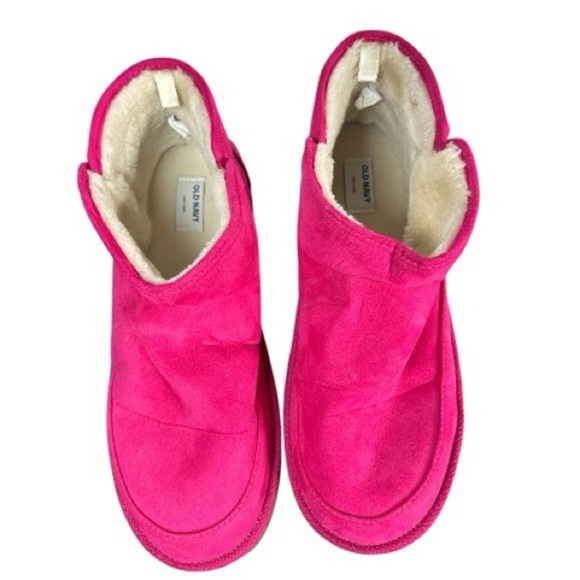 Old Navy Women’s Faux Suede Sherpa-Lined Slippers Boots In Hot Pink, Size 9 - Picture 3 of 4